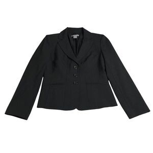 Ann Taylor Blazer Jacket Womens 4 Black 3 Button Wool Blend Stretch Chic Career